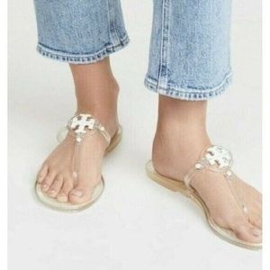 TORY BURCH clear jelly sandals white logo SIZE 9 womens